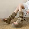 French Fold Hollow Roman Tall Cool Boots Sandals Thick-soled High-toed Boots Women's Summer Maillard Boots