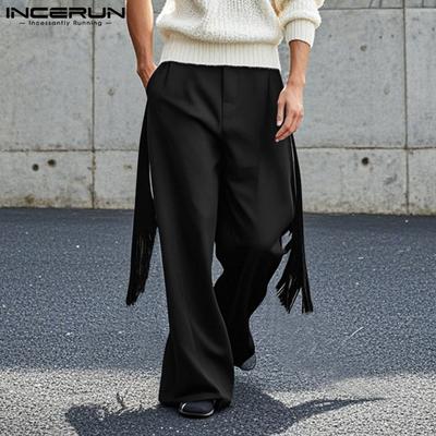 Мужские повседневные брюки с застежкой-молнией и кисточками, длинные, широкие брюки