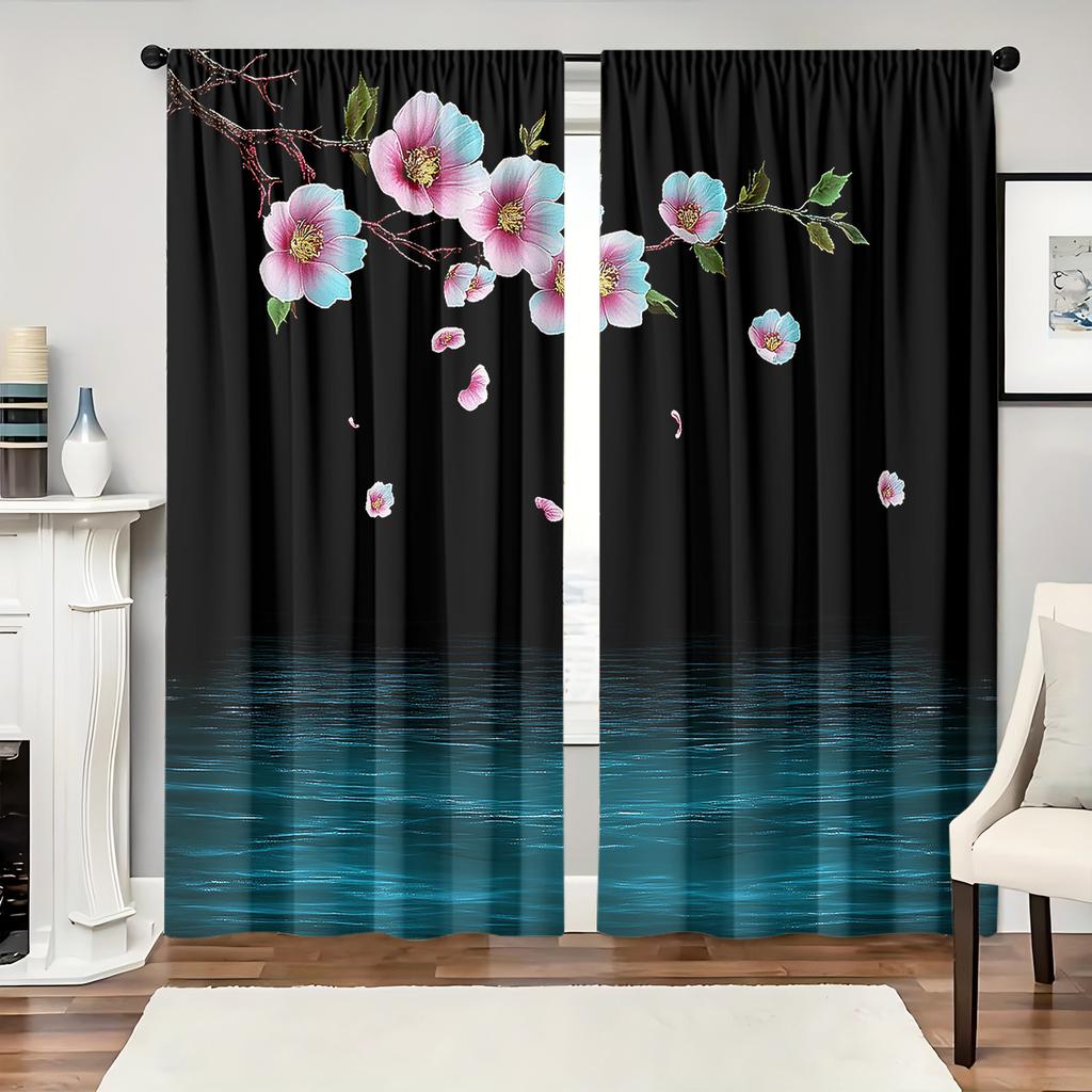 2 шт. полиэстеровые шторы с персиковым цветком и красной розой, HD цифровая печать, дизайн кармашков для окон, шторы для спальни, гостиной