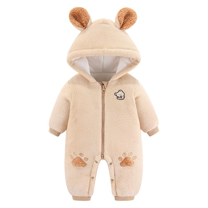 Милый детский комбинезон с медведем на осень-зиму, сохраняющий тепло с капюшоном для младенцев, комбинезон для девочек, одежда для мальчиков