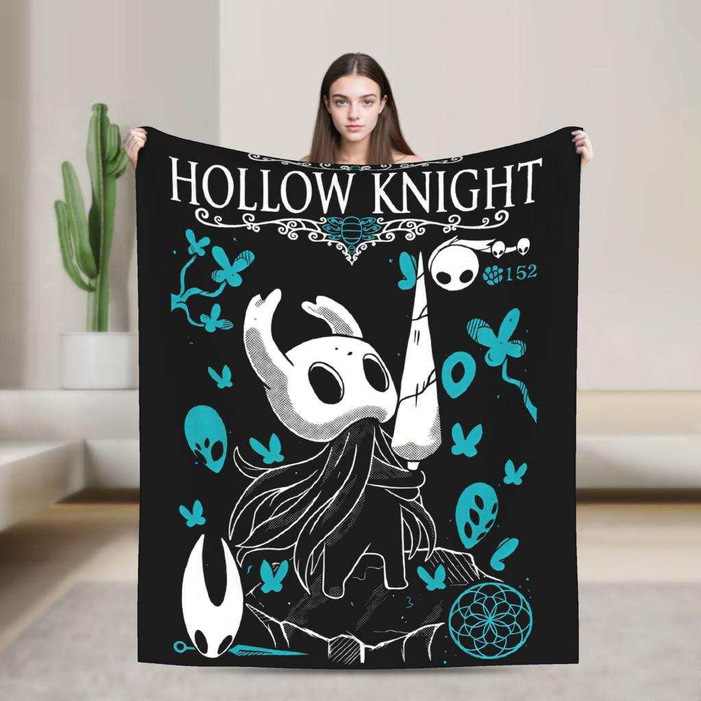 Hollow Knight Silksong Gothic Flannel Throw Fashion Blankets Indie Game for Bedspreads Knitted Fashion Blanket Office Ultra-Soft Multifuncti