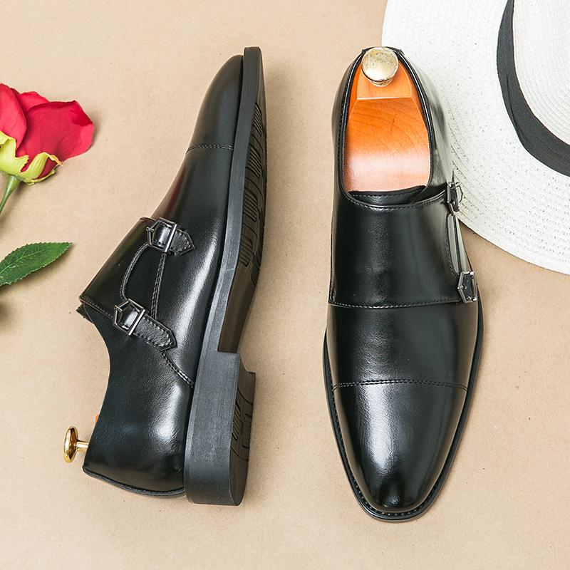 38-46 Обувь Le Fu Мужская Черная Коричневая С Двойной Пряжкой Сбоку Кожаная Обувь Европейская и Американская Деловая Формальная Обувь Мужская Обувь