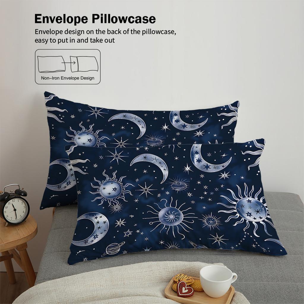 3pcs Sun and Moon Pattern Fashionable Printed Bedding Set, 1 Duvet Cover+2 Pillowcases, Suitable for Girls and Women Bedroom