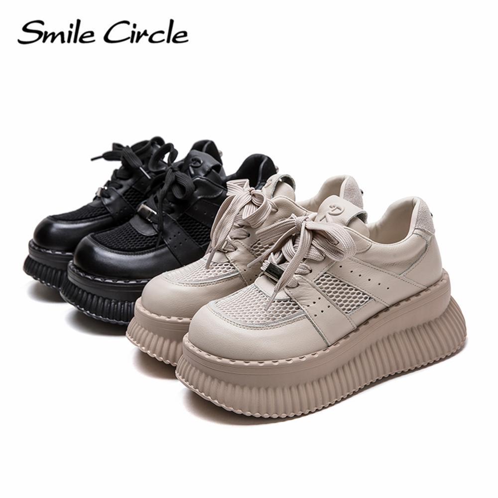 Женская повседневная обувь из натуральной кожи с круглым носком, увеличивающая рост, на толстой подошве, дышащая, удобная, плоская обувь