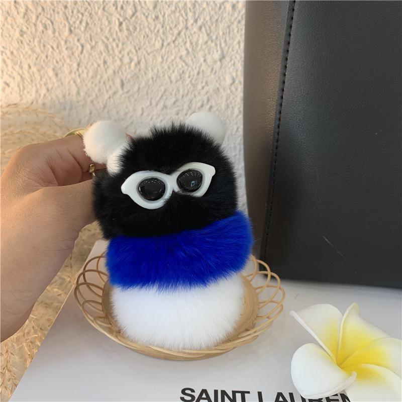 Bag Charm Cute Colorful Plush Caterpillars With Sunglasses Soft Rabbit Fur Animal Pompom Pendant With For Women