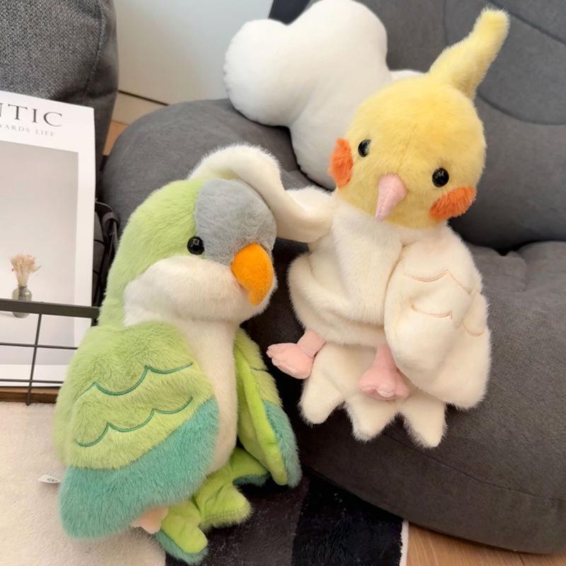 Kawaii Cockatiel Budgerigar Monk Parakeet Hand Puppet Bird Soft Stuffed Toy Doll Parrot Cosplay Plush Doll Educational Baby Toys