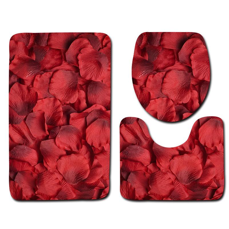 Beautiful And Romantic Valentine'S Day Bathroom Toilet Floor Mat 3-Piece Set