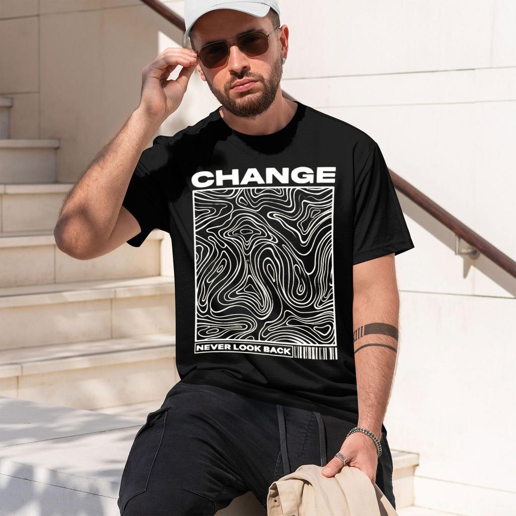 Change Topographic Line Print Vintage Washed Beige Casual Graphic T Shirt 2026 New Model