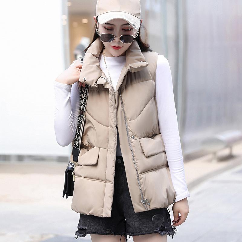 Women Autumn Winter Thicken Outwear Waistcoat Cotton Padded Stand Collar Sleeveless Warm Jacket Coat Vest
