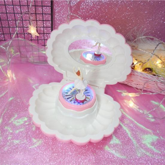 Вращающаяся светодиодная музыкальная шкатулка в форме ракушки для девочек, музыкальная игрушка, детский рождественский подарок