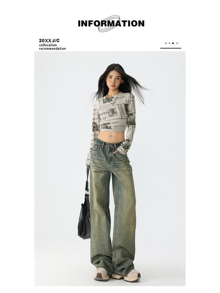 Autumn 2024 Slimming Straight-Leg Jeans for Women – American Hot Girl Nano Wash Wide-Leg Style