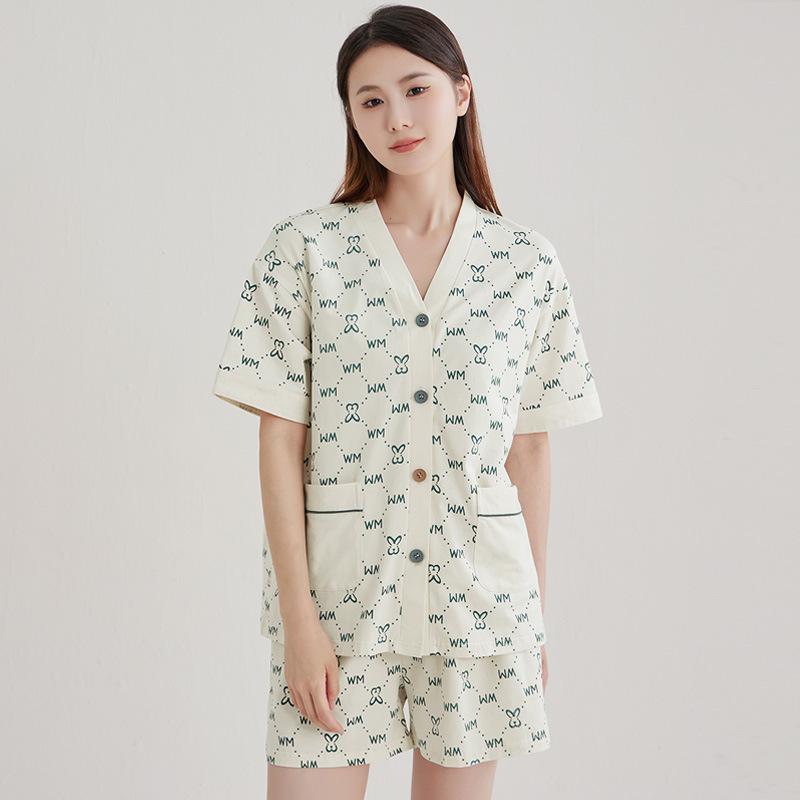 Пижама для женщин, летние шорты с короткими рукавами, свободные, удобные и повседневные, можно использовать как домашнюю одежду с V-образным вырезом