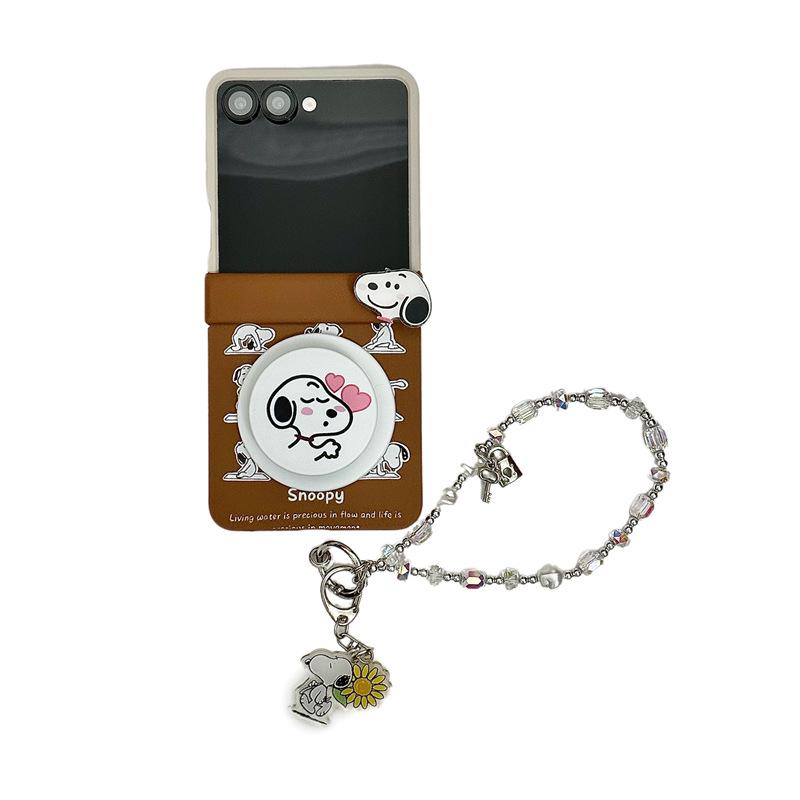 Корейский мультяшный чехол для телефона с 9 ячейками для Samsung ZFlip6/Z5 с цветовыми блоками и магнитной подставкой