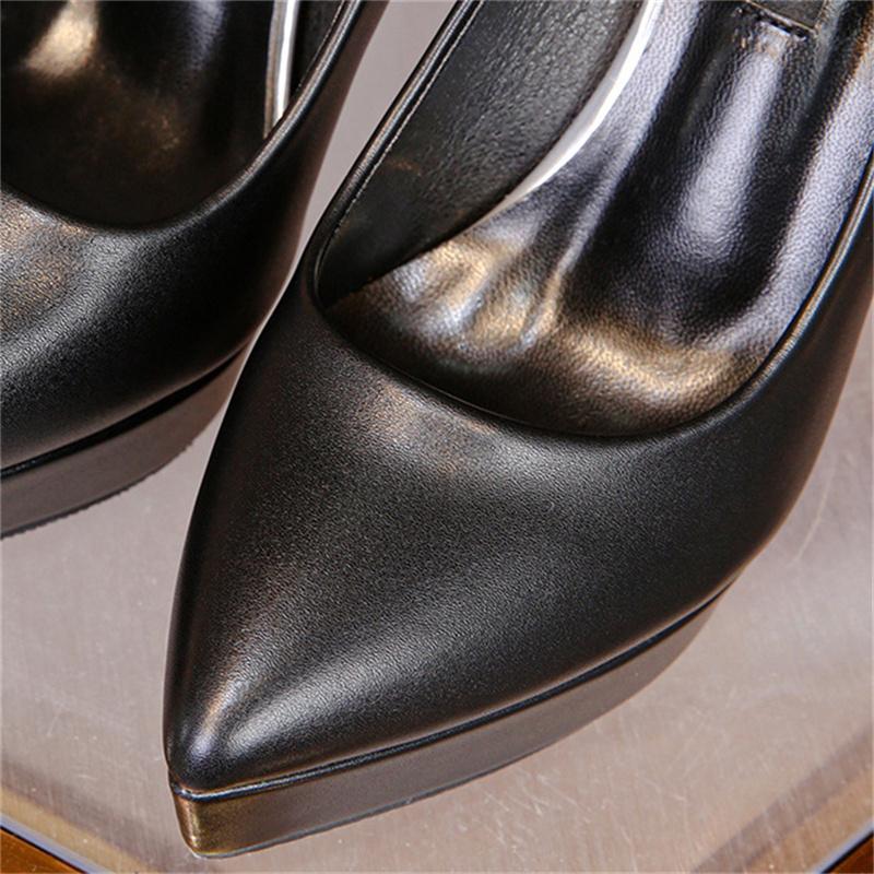 Женские туфли-лодочки на шпильке на платформе 12 см и 3 см, туфли-лодочки на платформе для стриптиза, туфли на высоком каблуке для ночного клуба с красной подошвой, женские фетиш-черные кожаные туфли с ремешком