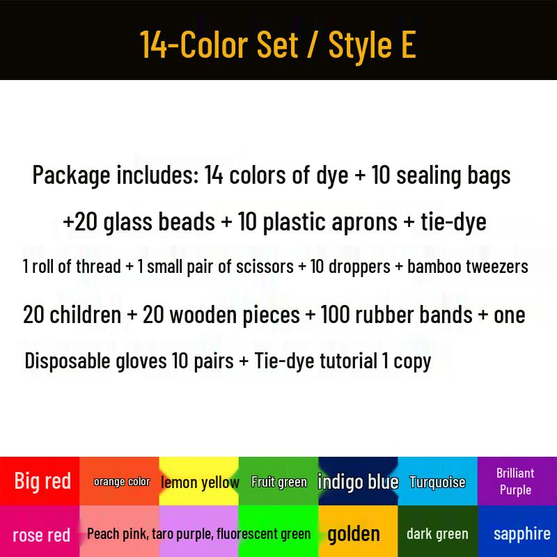 14-Color Eco-Friendly Tie-Dye Kit: Includes DIY Tools and Cold Dye Pigments, 250ML Bottles