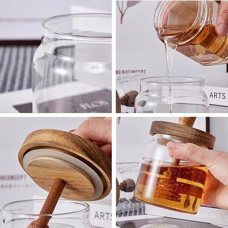 Банка для меда, усовершенствованная герметичная емкость из боросиликатного стекла, стержень для смешивания с деревянной крышкой, прозрачная бутылка для меда