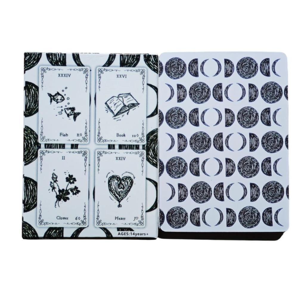 9*6cm Luna Lenormand Deck - 36 Minimalist Black and White Oracle Cards Hand-Drawn Sketch Style