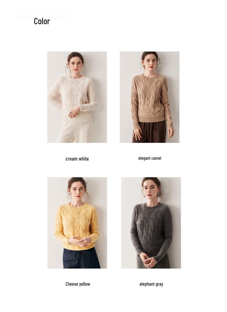 Women's Soft Cashmere Cable Knit Pullover Sweater - Thick, Warm & Skin-Friendly for Autumn/Winter