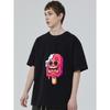 Cotton T Shirt Black Melting Ice Cream Cartoon Print for Casual Wear