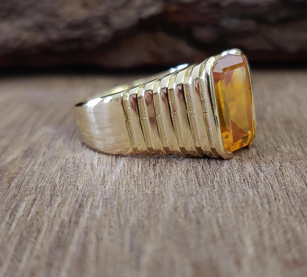 Men Women Citrine Ring, Signet Gemstone Ring, 925 Solid Sterling Silver, Brass Ring, Designer Ring