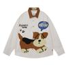 American Vintage Striped Shirt Men Women Dog Embroidery Loose Fit Casual Long Sleeve Top