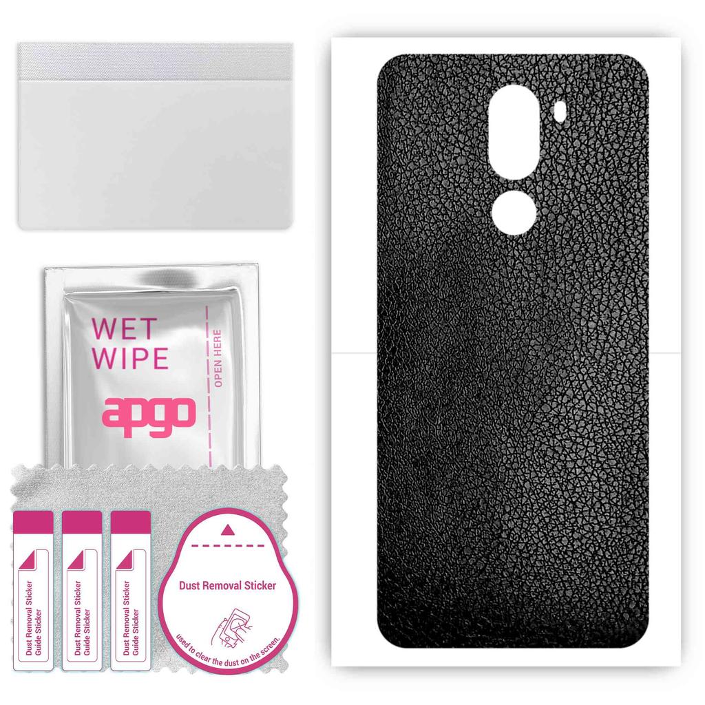 apgo Protective Skin Sticker for the Back Compatible with Doogee X60L, Wrap Film, Foil, Vinyl - Pattern Black Leather