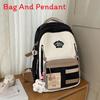 Color Blocked Cute Large Capacity Student Backpack With Pendant For Teens