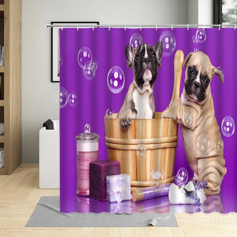 Pdpfunny-Rideau De Douche À Motif De Chien Chiot, Tissu Polyester Impermable,Dcoration D'Intrieur Avec Crochets, Cratif