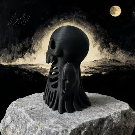 Ретро Стиль Костяная Текстура Поделки 3D Печатный Череп Ктулху Статуэтка Готический Полый Скелет Декор Матовый Черный Настольное Хранение для Скрепки Ужасы