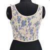 Women's French Strap Corset Retro Orchid Printed Lace Vest Top