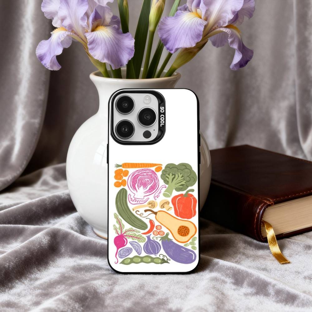 INS CUTE Organic Vegetable Phone Case For iPhone17,16,15,14,13,12,11 Plus,Pro Max Black Candy silver phone case