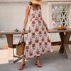 A High-waisted Printed V-neck A-style Dress for Women's Summer Vacation