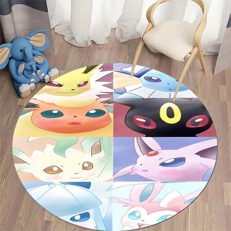 Lovely Eevee Cartoon Round Rug Fashion Aesthetic Floor Mat Wear Resistant Home Indoor Decor