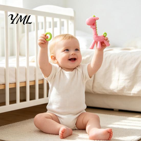 Soothing Toy for Teething Babies Baby Giraffe Infants, Food-Grade Silicone Chew Stick Gum Relief, Teether BPA-Free 0-12 Months, Soft Massage