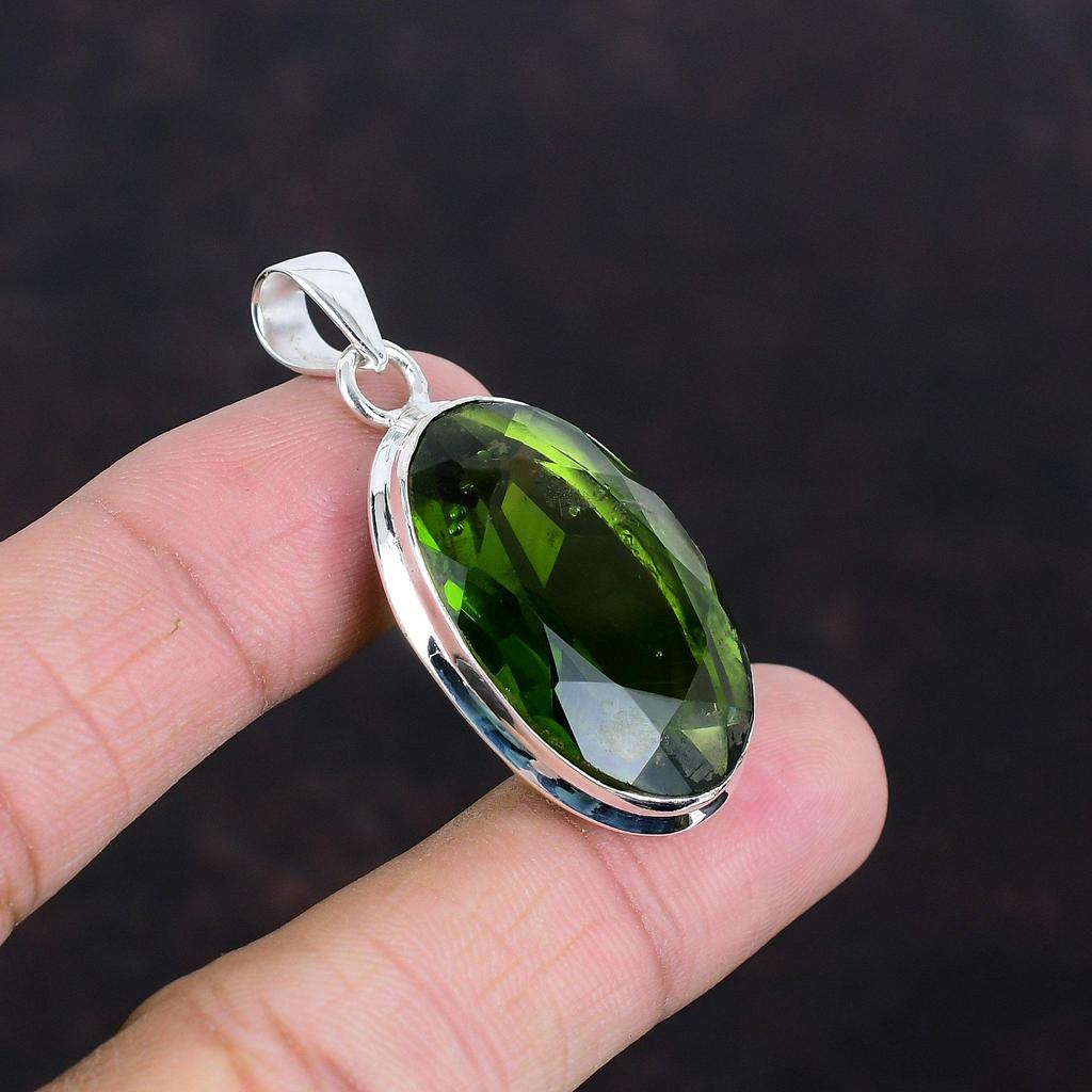 Faceted Peridot Pendant Original Gemstone Pendant Unique Jewelry Handmade Pendant 925 Sterling Silver Pendant Peridot Jewelry Wedding Gifts