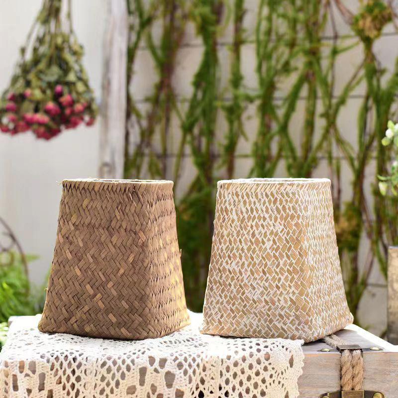 Handmade Wicker Flower Basket Organizer Natural Straw Vintage Rattan Vase Decorative Vases Desk Storage Container Home Decor