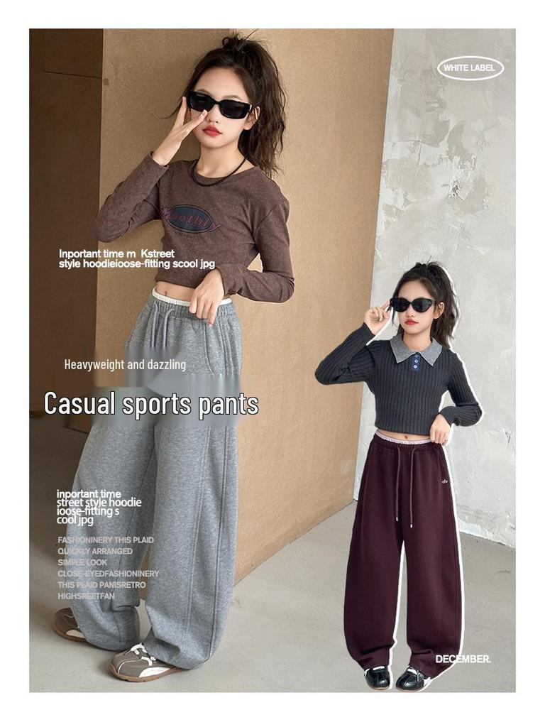 Спортивные брюки-палаццо для девочек - Весна/Осень 2025 Повседневные спортивные брюки для учениц начальной школы