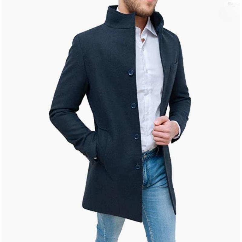 Woolen Coat Men's Thickened Stand-up Collar Jacket Woolen Trench Coat Outdoor Leisure