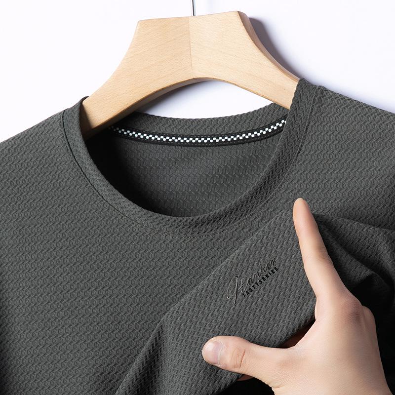 Высококачественная мужская футболка с круглым вырезом, мужская футболка с коротким рукавом, рубашка поло из ледяного шелка