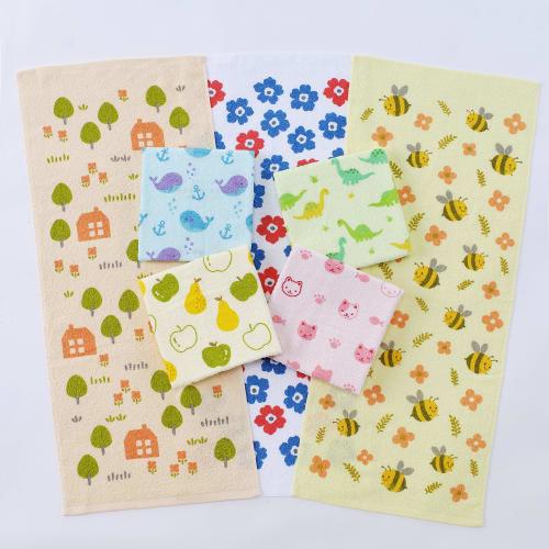 Kosugizen Weekly Face Towels, Happy, 7 Colors (7 Designs), 1 of Each, 34 X 80 Cm, Thin, Quick-Drying, Set of 7 (ZG-0202-7)