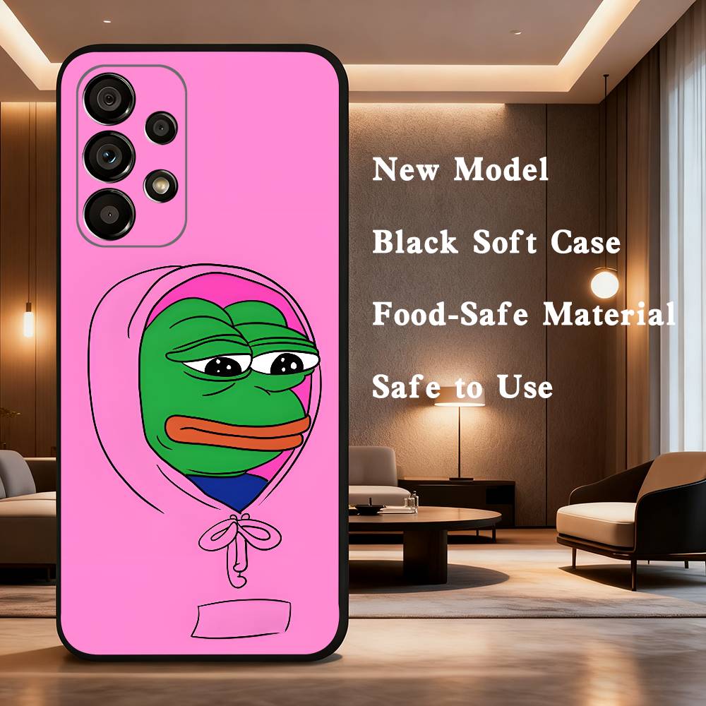 P-Pepe The Funny Frog Case For Samsung Galaxy A73,72,41,J7,22,Note,31,8,9,52,71,53,32,Soft Black Silicone Cover