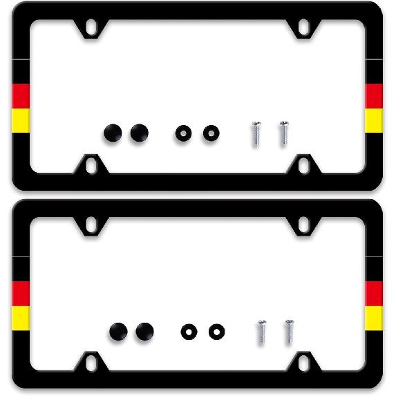 2 Pcs Grey Black Leopard Print License Plate Frame Cheetah License Plate Frames Personalise Stainless Steel Funny Design Compatible with Standard