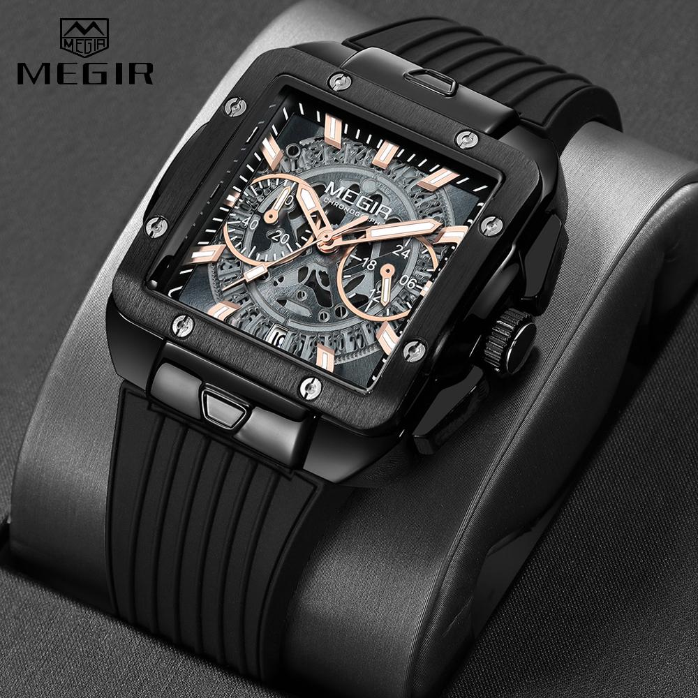 Часы для мужчин Роскошные спортивные кварцевые наручные часы с силиконовым ремешком Светящиеся стрелки Дата Мужской хронограф Часы Reloj Hombr