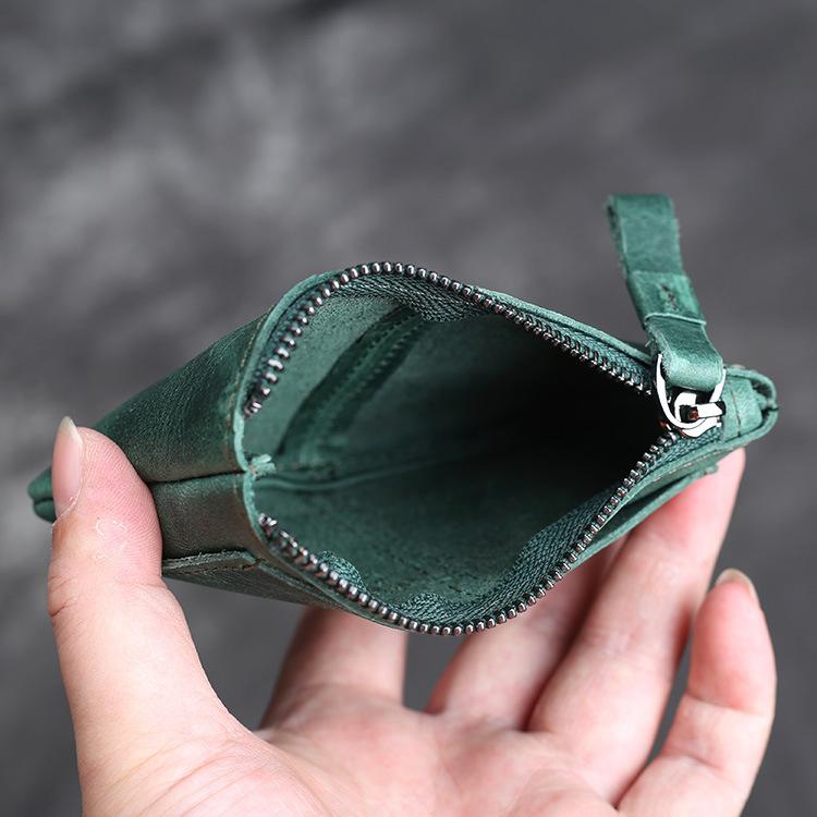 Унисекс Винтажный Кожаный Кошелек для Монет Ручной Работы Мини Кошелек на Молнии Держатель для Карт Компактная Дорожная Сумка для Повседневного Использования Мини Мужской Кошелек