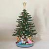 10 Inch Wooden Mini Christmas Tree Handmade 3D Xmas Tree Tabletop Centerpiece with Angel Topper for Home Office Mantel Decor