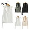 Women Vest Coat Turn Down Collar Sleeveless Loose Solid Color Single Button Cardigan Strap Decor Mid Length Commute Formal Suit Waistcoat