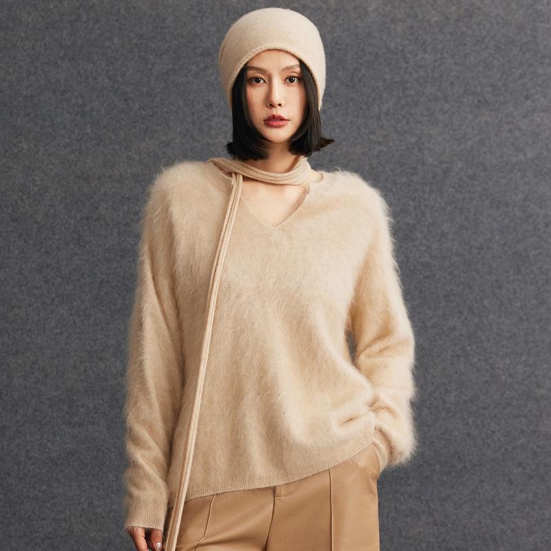 Women's Thickened Cashmere V-Neck Sweater - Autumn/Winter Knitwear