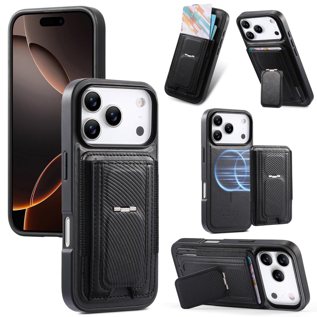 CASENEO For iPhone 17 Pro Max Case with Foldable Kickstand TPU PU Leather PC Card Bag Magnetic Phone Cover Compatible with MagSafe