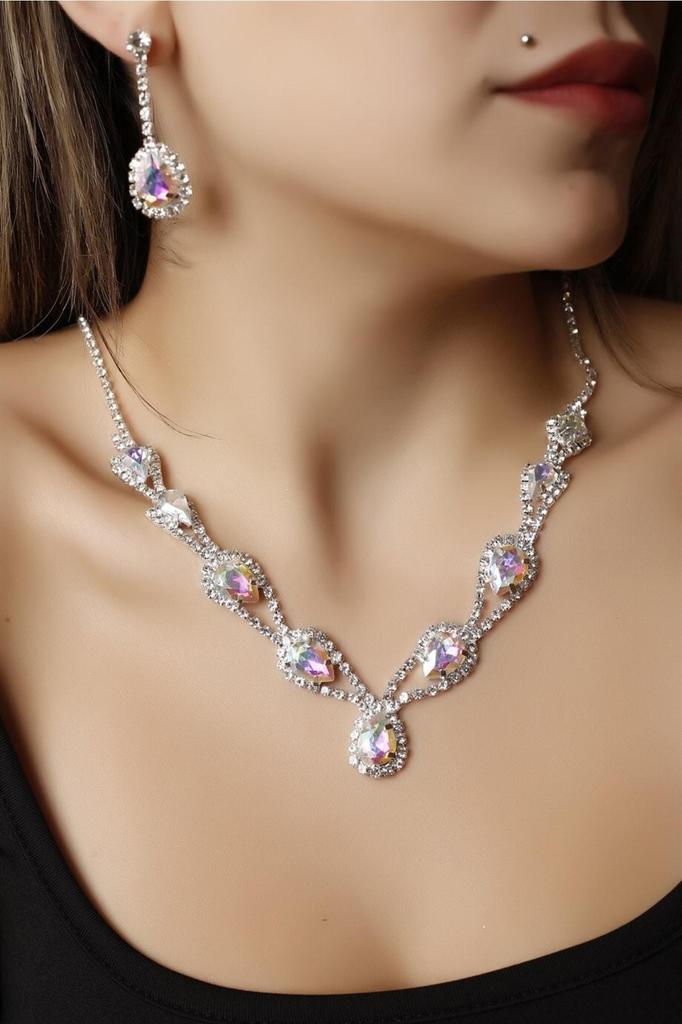 Посеребренный камень Хюррем, ожерелье и серьги, комплект для особых случаев, свадебный комплект, колье