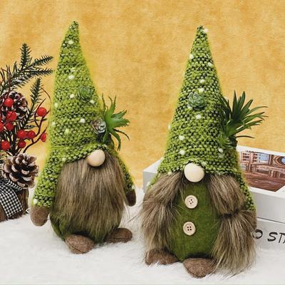 Вязаные суккулентные безликие рождественские кукольные украшения - Creative Green Plant Dwarf & Rudolph